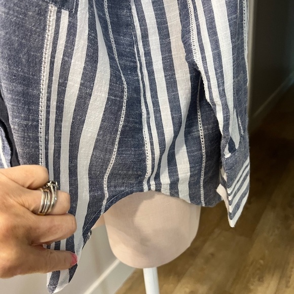 LUCKY BRAND loose fit vertical stripes long sleeve button down summer top - Picture 8 of 9